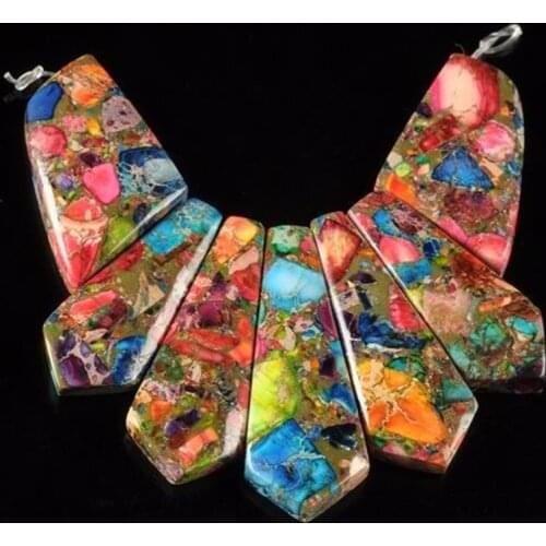 Multi-color Sea Sediment Stone & Pyrite Variscite Pyrite Pendant Beads Set 7pcs