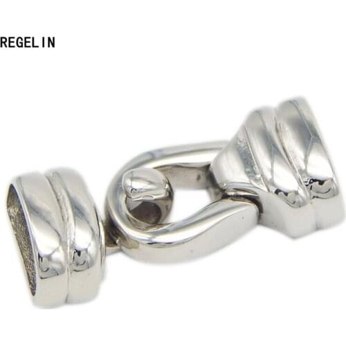 REGELIN Stainless Steel Silver Buckle Clasp End Caps Fit 11.5x5.5mm DIY Flat Leather Cord Bracelets Jewelry Making Finding 1 Set