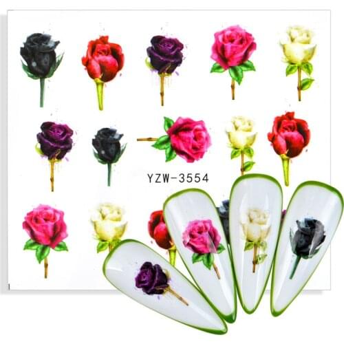 Rose Flower Nail Stickers Floral Decals Leaf Water Transfer Foil Slider Nail Art Decoration Wrap Manicure Watermark Tattoos
