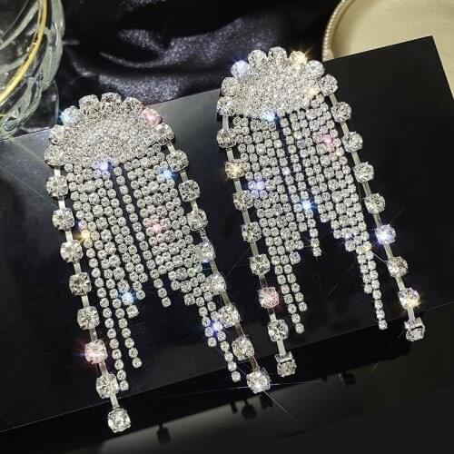 Fashionable exaggeration full drill geometric earrings long tassel earrings tide web celebrity fashion personality earring women