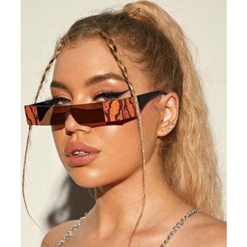 Trending Rectangle Sunglasses Women Green Shades Brand Designer Fashion Stripe Rimless Sunglasses For Female Male Retro Eyewear