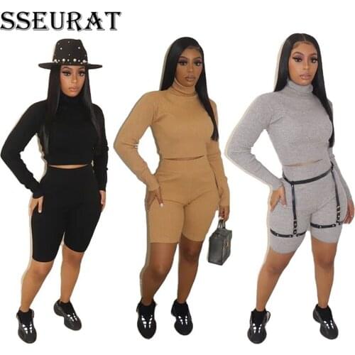 SSEURAT Women Set Sexy Women Long Sleeve Tops High Waisted Shorts Track Suit Tracksuit Fall 2021