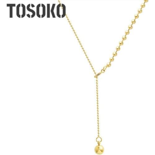 TOSOKO Stainless Steel Jewelry Steel Ball Tassel Fold Necklace Clavicle Neck Chain Simple Necklace For Women BSP768