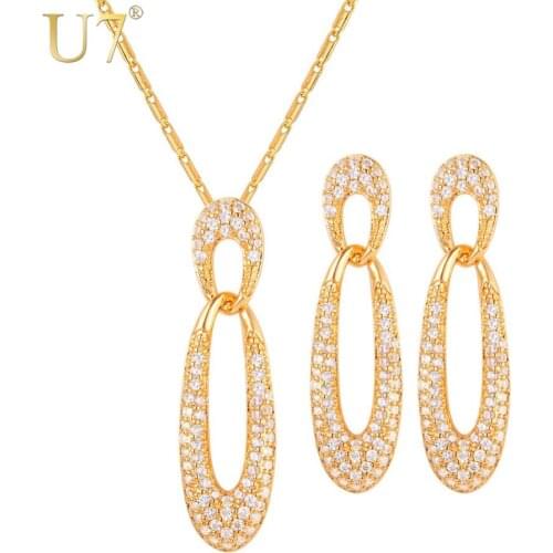 U7 Bridal Jewelry Sets For Women Necklace Shiny Rhinestone Jewellery Gift Silver/Gold Color Earrings Set Indian Jewelry S1020