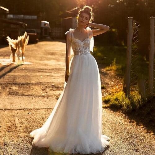Vintage Wedding Dresses 2021 Sequined Lace wedding Gowns Straps Dots Tulle A Line Bohemian Bride Dress Women Vestido de Noiva