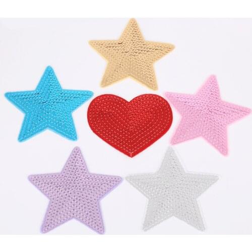 High Quality 1Pcs Mix Heart Star Sequins Patches For Clothes Embroidered Iron On Patch DIY accessory Applique Clothes Patch