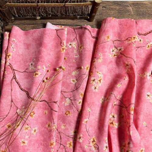 High quality Flax Tencel fabric Yellow Floral digital printing tissu Summer pants cheongsam hand DIY breathable clothing fabrics
