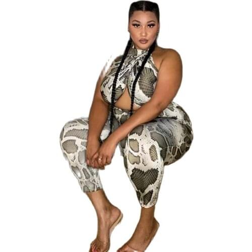SCStranger Women Jumpsuits Rompers Summer 2021 Casual Open Back Wrapped Chest Breathable Plus Size Womens Snake Print Jumpsuit