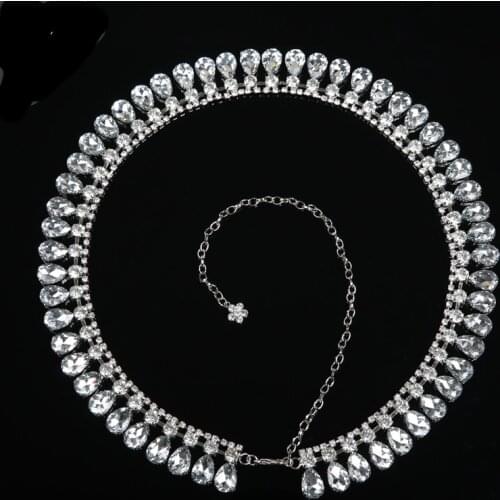 Women Belly Dance Belt Rhinestones Bridal Sash Wedding Dress Sash Belt Crystal Waist Belt with Beaded