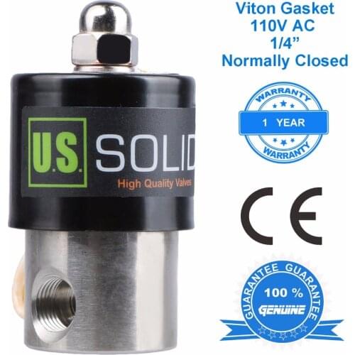 U.S. Solid 1/4" Stainless Steel Electric Solenoid Valve 110V AC, Normally Closed for Water, Air, Diesel, CE Certified