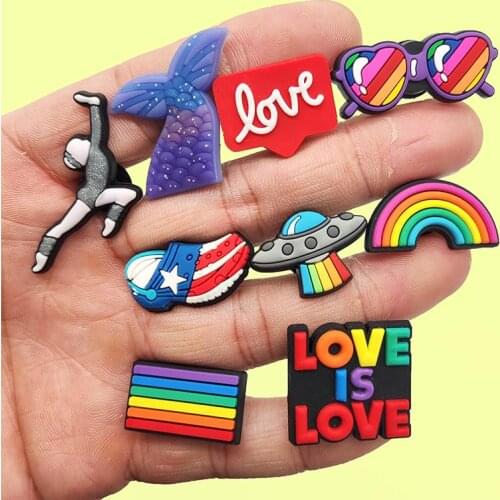 1pcs Luck Charm Shoes Accessories Rainbow Glasses Ufo Bracelet Jibz Charm Pendant Friend Party Gift Stall Goods
