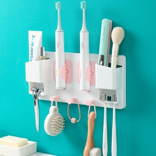 1PC Plastic Toothbrush Holder Toothpaste Storage Rack For Bathroom Electric Toothbrush Dispenser Bathroom Accessories With Hook