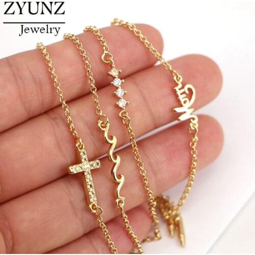 10PCS, Gold Cross Bar Chain Bracelet Cut CZ Charm, Dainty bracelet, Mix bracelet, Delicate bracelet, Tiny bracelet, Cz bracelet
