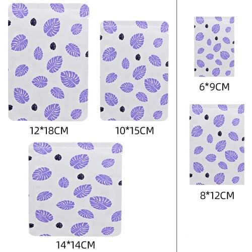 1000Pcs Purple Leaves Pure Mylar Foil Open Top Recyclable Storage Bag Tear Notch Cereals Beans Snacks Heat Seal Package Bag