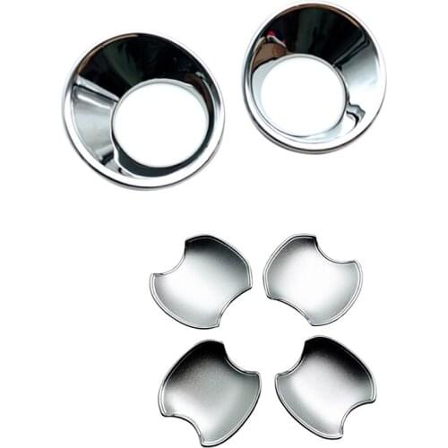 2 Set Car Accessories: 1 Set Front Fog Lamp Light Cover & 1 Set Door Handle Recess Cup Bowl Trim Cover