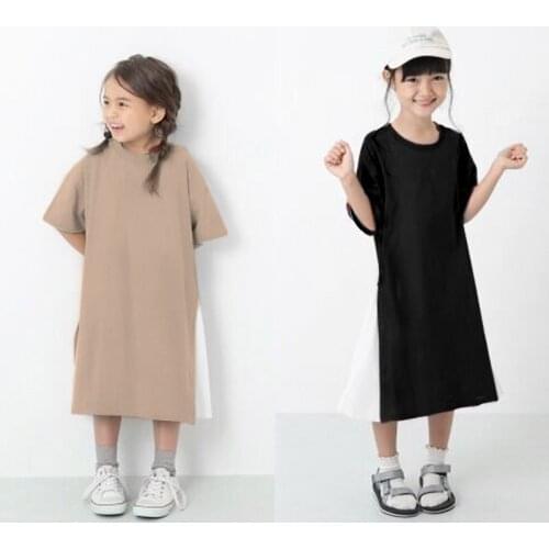 2021 Mother And Daughter Dress Casual Kids Girls Dresses Summer Clothes Mid Long Cotton T Shirts Dress Short Sleeve Black Brown