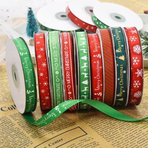 25Yards Christmas Ribbon Gift Bows Crafts Grosgrain Satin Ribbon Print DIY Wedding Party Decor Sewing Clothing Accessories 10mm