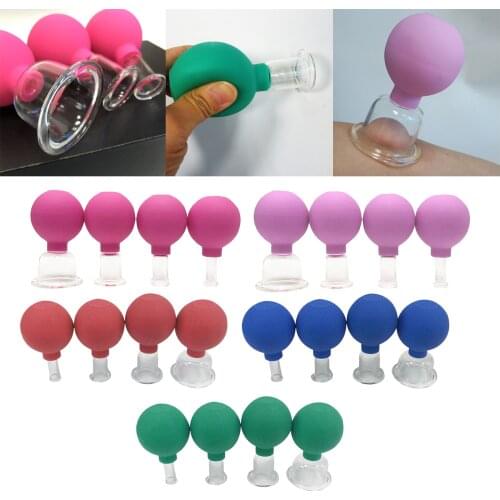 4 Pcs Rubber Head Glass Safety Vacuum Cupping for Massage Shoulder Face Back Body Muscle Cupping Suction Cup Therapy Tools