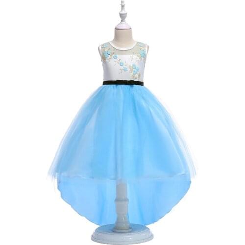 ABGMEDR Brand Teenage Blue High Low Princess Dress Girls Dresses Summer Kids Embroidered Dress for Wedding and Party Clothing