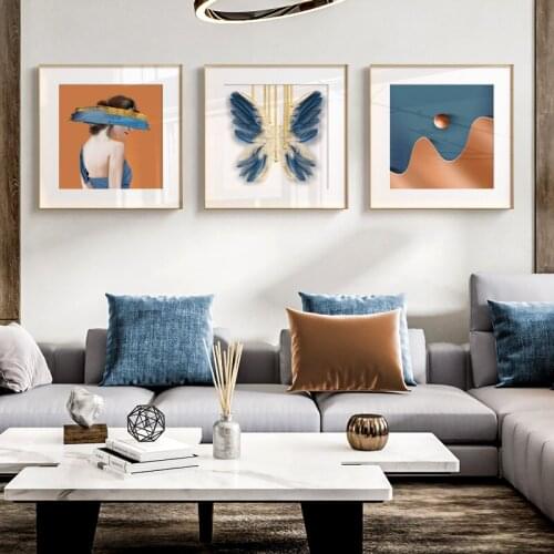 Abstract Feather Graffiti Woman Yellow Stairs Plant Flower Leaves Canvas Painting Wall Picture Poster Living Room Decoration