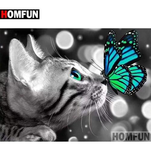 HOMFUN Full Square/Round Drill 5D DIY Diamond Painting "Butterfly cat" Embroidery Cross Stitch 5D Home A30021