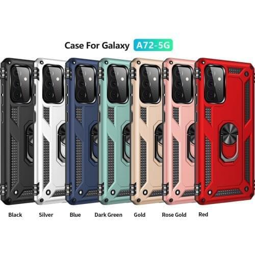 Car Magnetic Metal Finger Ring Stand Holder Armor Shockproof Case For Samsung Galaxy A72 A52 A42 A32 A12 A02 A02S M02 Back Cover