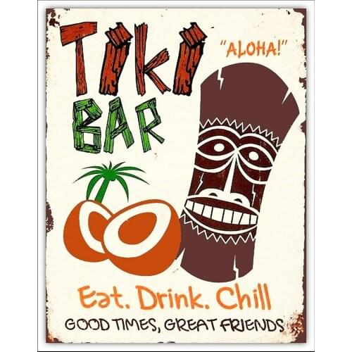 Tiki Aloha Hawaii Theme Classic Tin Sign Vintage Look Metal Plate Poster Plaque for Kitchen Office Bar Cafe Wall Art Decor