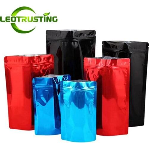 Leotrusting 50pcs Stand up Glossy Black Red Blue Aluminum Foil Zip Lock Bag Jewelry Hardware Underwear Sex Cosplay Dressing Bags