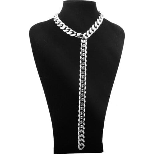 13/15/17/19mm Xxxtentacion Adjustable Choker Tail Hip Hop Rapper Stainless Steel Silver Mens Cuban Curb Chain Necklace 18-30Inch