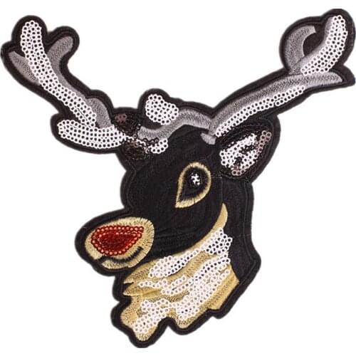 T shirt Women Patch sequins Embroidered Patches Christmas Deer deal with it biker Patches for Clothing Stickers 3D t shirt Mens