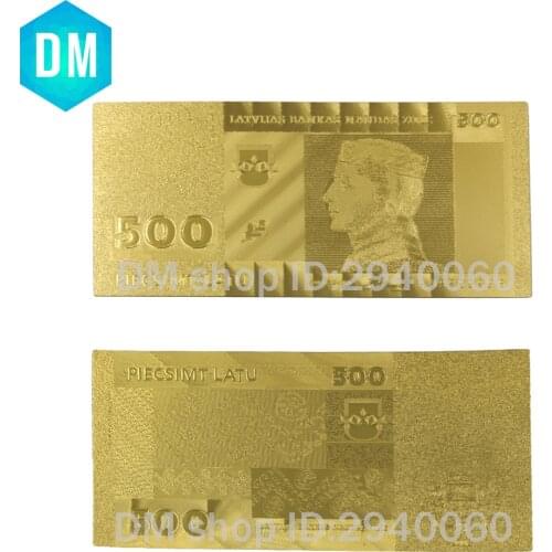 Hot Sale Value Collectible Rare Gold Banknote Latvia 500 Lat 24K Pure Gold Plated Banknote Souvenir Gifts 10pcs