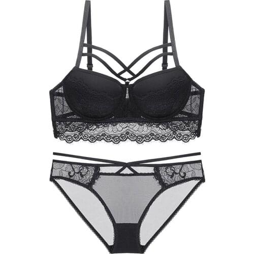 HONVIEY Super Gather Fashion Women Underwear Bra Set Push Up Bra Set Thick Sexy Black Lace Bra Set Women Lingerie Sets