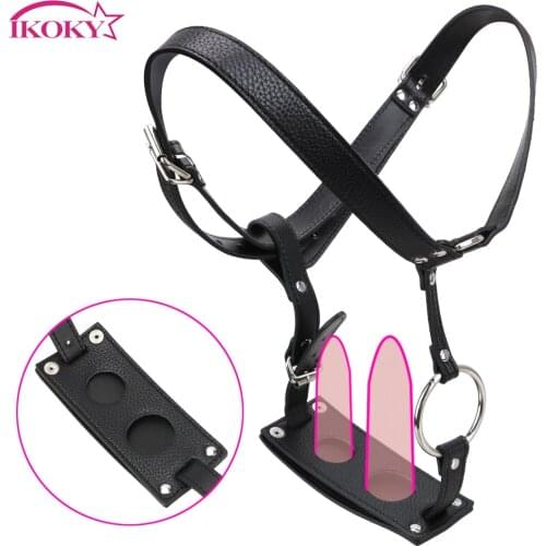 IKOKY Sex Shop Butt Plug And Dildo Harness Belt Leather Chastity Device Sex Toys For Men Women Underwear Pants Erotic
