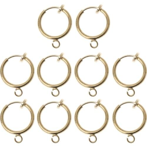10Pcs Brass Round Hoop Clip with Loop For Earring DIY Charms Jewelry Findings E56A