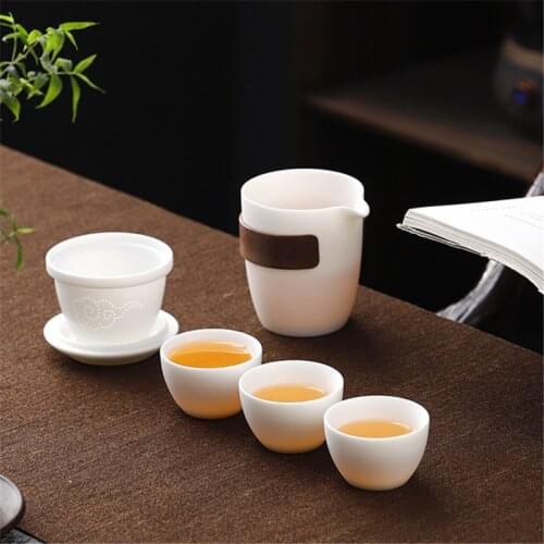 Lanolin Jade Porcelain Top Quality White Porcelain Teaware Tea Set Travel One Pot Three Cup Portable Bag Travel Drinkware Gift