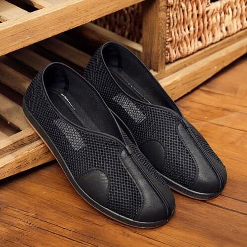 Summer Breathable Hollow Ethnic Style Men Cloth Shoes Middle-aged And Elderly Mesh Single Shoes Lightweight Non-slip Work Shoes