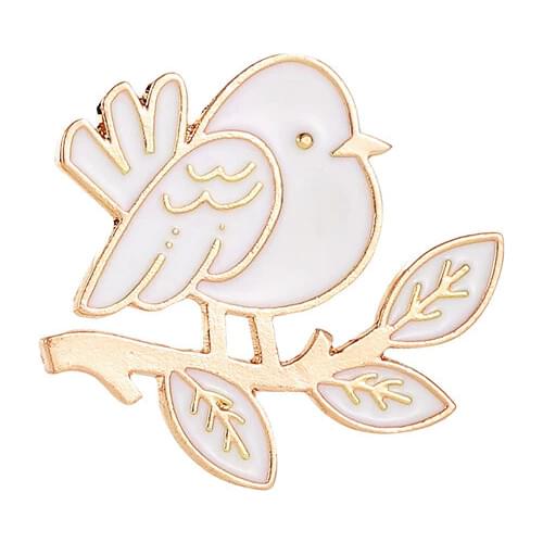 Cute Cartoon White Bird Vivid Leaves & Branch Sweet Simple Style Golden Brooches For Women