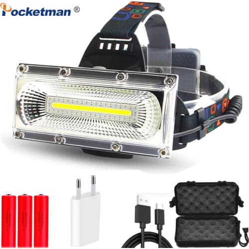 COB Strong Light Headlamp Rechargeable Super Bright Head-mounted Flashlight Outdoor Camping Lamp LED Long-range Home Miner Light