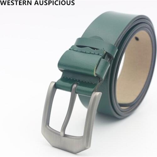 WESTERN AUSPICIOUS Belt Genuine Leather Men Belts Blue Green Black Coffee 2020 Pin Buckle Male Strap Large Size Belt Men