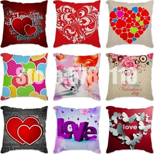 I love you Printed Cushion Cover Carton Heart Pillow Cover Home Sofa Decorative Pillow Cases 45x45cm Valentines Day Pillows