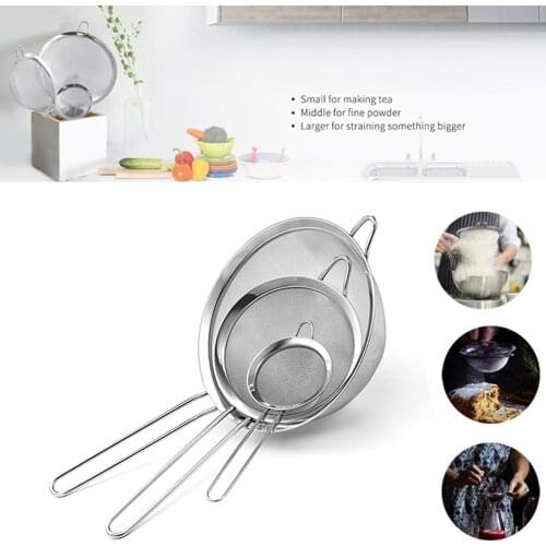 Stainless Steel Kitchen Flour Handheld Screen Mesh Stainless Steel Colander Strainer Strainer