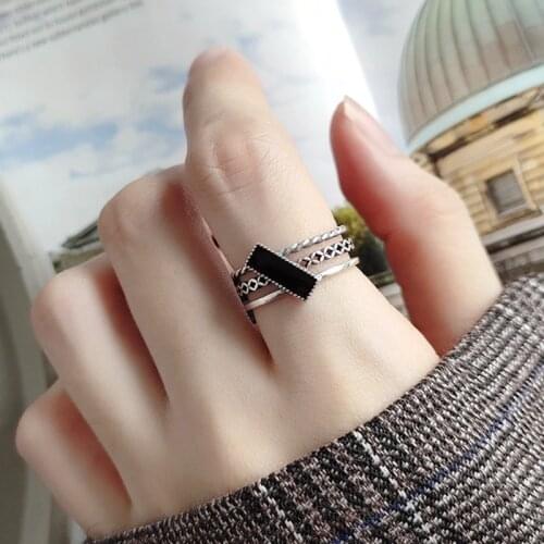 New Trendy Personality Punk Black Rings For Women Lady Resizable Size Rings Party Jewelry Charm Gifts