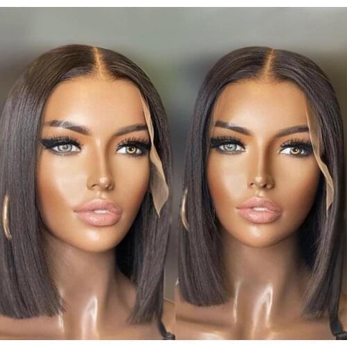 MISIA 150 Brazilian Straight Short Human Bob Hair Wig Cheap 4x4 Lace Closure Bob Wig Pre Plucked Brazilian Bob For Black Women