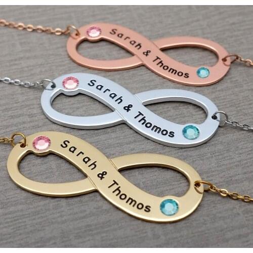 Personalized Infinity Necklace Engraved Couple Names Birthstone Pendant Custom Friend Name Chain Jewelry Birthday Gift For Her