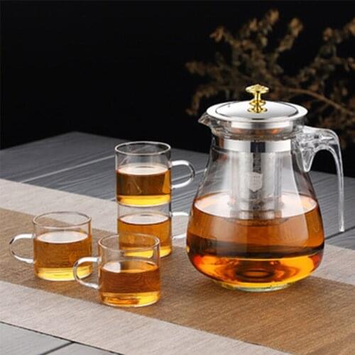 LIZAOTAO Thickened Heat-resistant Glass Flower Teapot Office Tea Set Stainless Steel Liner Teapot Household Clear Glass Teapot