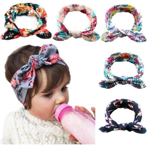 Baby Girls Print Knotted Headband Bohemia Lovely Bowknot Floral Elastic Head Bands Headwear Kids Hair Accessories NBB0250
