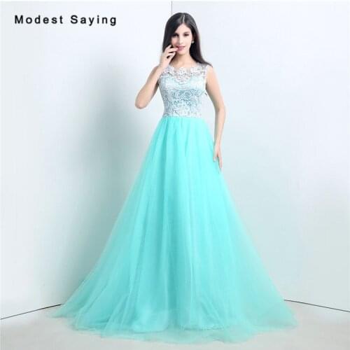 Romantic Mint Green and White A-Line Lace Top Evening Dresses 2017 Women Long Engagement Birthday Party Prom Gowns Custom Made