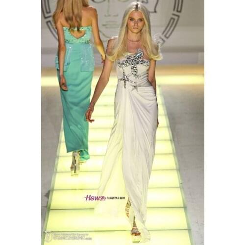 New Arrival prom gown sale Rihanna Selena Gomez Vestidos De Fiesta Floor-length Crystal Chiffon Long Celebrity bridesmaid Dress