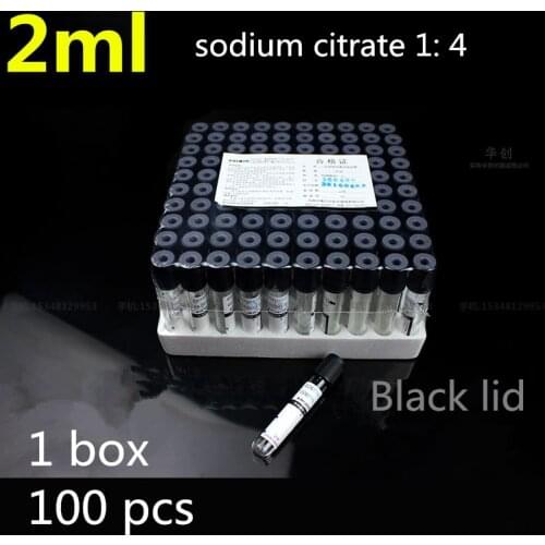Med Disposable 2ml Vacuum blood vessel sodium citrate 1: 4 black cap blood tube immersed in sodium citrate Black lid Laboratory