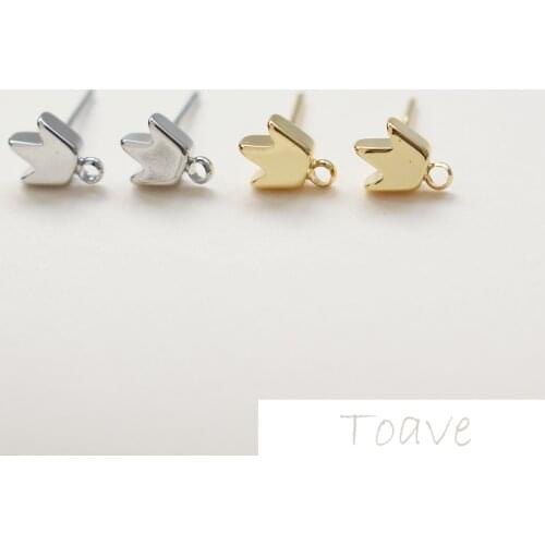 Super small mini crown earrings and 925 silver needle copper plated 18K real gold earrings earrings accessories